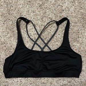 Aerie Black Sports Bra Gray Criss-Cross Straps Medium